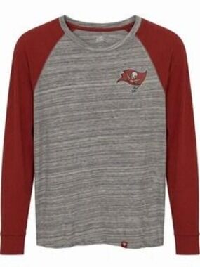Fanatics Men's Gray Red Long Sleeve Raglan Tee L Crew Neck